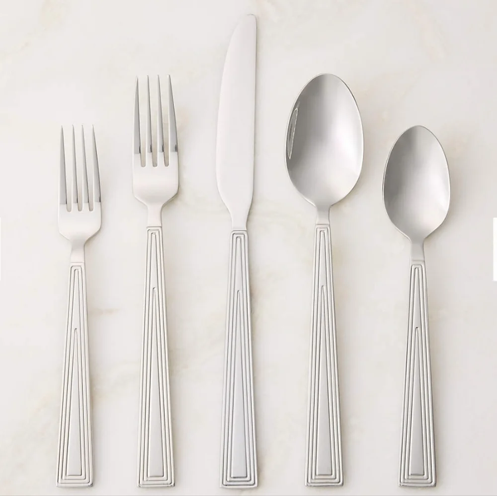 CB2 Furrow 20-Piece Polished Silver Flatware Set by Lenny Kravitz Design